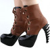 SHOW STORY Cool Brown Black Two Tone Lace-Up High-top Bone Heels Platform Ankle Boots