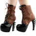 SHOW STORY Cool Brown Black Two Tone Lace-Up High-top Bone Heels Platform Ankle Boots