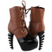 SHOW STORY Cool Brown Black Two Tone Lace-Up High-top Bone Heels Platform Ankle Boots