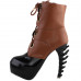 SHOW STORY Cool Brown Black Two Tone Lace-Up High-top Bone Heels Platform Ankle Boots