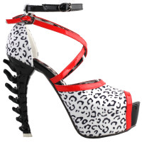 SHOW STORY Retro Black White Red Strappy Leopard Print Gladiator Platform Bone Heels Sandals