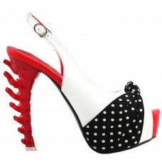 SHOW STORY Vintage Red White Black Polka Dots Slingback Gladiator Platform Bone Heels Club Pumps