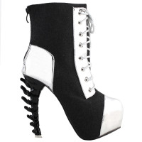 SHOW STORY Cool Dark Grey Silver Two Tone Lace-Up High-top Bone Heels Platform Ankle Boots