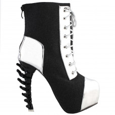 SHOW STORY Cool Dark Grey Silver Two Tone Lace-Up High-top Bone Heels Platform Ankle Boots