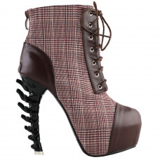 SHOW STORY Vintage Brown Two Tone Lace-Up High-top Bone Heels Platform Ankle Boots