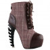 SHOW STORY Vintage Brown Two Tone Lace-Up High-top Bone Heels Platform Ankle Boots