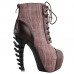 SHOW STORY Vintage Brown Two Tone Lace-Up High-top Bone Heels Platform Ankle Boots