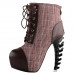 SHOW STORY Vintage Brown Two Tone Lace-Up High-top Bone Heels Platform Ankle Boots