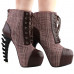 SHOW STORY Vintage Brown Two Tone Lace-Up High-top Bone Heels Platform Ankle Boots