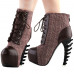 SHOW STORY Vintage Brown Two Tone Lace-Up High-top Bone Heels Platform Ankle Boots