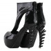 SHOW STORY Retro Black Metal Zip Peep Toe Gladiator Platform Bone Heels Sandals