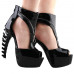 SHOW STORY Retro Black Metal Zip Peep Toe Gladiator Platform Bone Heels Sandals