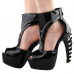 SHOW STORY Retro Black Metal Zip Peep Toe Gladiator Platform Bone Heels Sandals