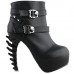 SHOW STORY Punk Black Skull Buckle Studs Strappy High-top Bone Heels Platform Ankle Boots