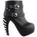 SHOW STORY Punk Black Skull Buckle Studs Strappy High-top Bone Heels Platform Ankle Boots SHOW STORY Punk Black Skull Buckle Studs Strappy High-top Bone Heels Platform Ankle Boots