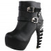 SHOW STORY Punk Black Skull Buckle Studs Strappy High-top Bone Heels Platform Ankle Boots SHOW STORY Punk Black Skull Buckle Studs Strappy High-top Bone Heels Platform Ankle Boots