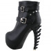 SHOW STORY Punk Black Skull Buckle Studs Strappy High-top Bone Heels Platform Ankle Boots SHOW STORY Punk Black Skull Buckle Studs Strappy High-top Bone Heels Platform Ankle Boots