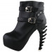 SHOW STORY Punk Black Skull Buckle Studs Strappy High-top Bone Heels Platform Ankle Boots SHOW STORY Punk Black Skull Buckle Studs Strappy High-top Bone Heels Platform Ankle Boots