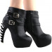 SHOW STORY Punk Black Skull Buckle Studs Strappy High-top Bone Heels Platform Ankle Boots SHOW STORY Punk Black Skull Buckle Studs Strappy High-top Bone Heels Platform Ankle Boots