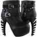 SHOW STORY Punk Black Skull Buckle Studs Strappy High-top Bone Heels Platform Ankle Boots SHOW STORY Punk Black Skull Buckle Studs Strappy High-top Bone Heels Platform Ankle Boots