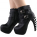 SHOW STORY Punk Black Skull Buckle Studs Strappy High-top Bone Heels Platform Ankle Boots