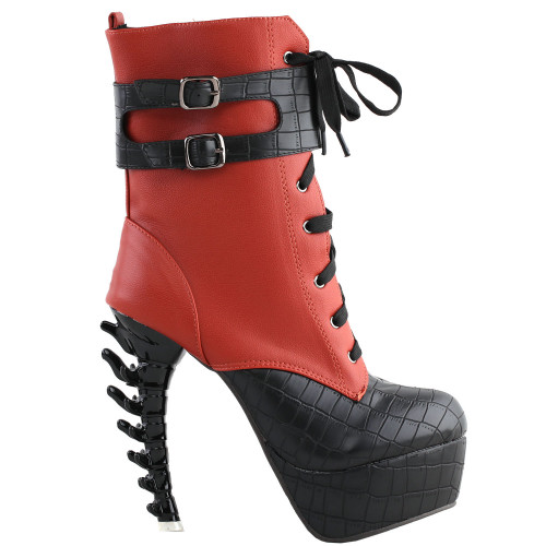 SHOW STORY Cool Brown Black Two Tone Lace-Up Buckle High-top Bone Heels Platform Ankle Boots