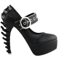 SHOW STORY Retro Black Buckle Metal Chain Zip Mary-Jane Gladiator Platform Bone Heels Pumps LF80715BK