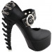 SHOW STORY Retro Black Buckle Metal Chain Zip Mary-Jane Gladiator Platform Bone Heels Pumps LF80715BK