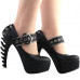 SHOW STORY Retro Black Buckle Metal Chain Zip Mary-Jane Gladiator Platform Bone Heels Pumps LF80715BK