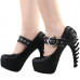 SHOW STORY Retro Black Buckle Metal Chain Zip Mary-Jane Gladiator Platform Bone Heels Pumps LF80715BK