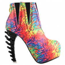 SHOW STORY Cool Multicoloured Feather Print High-top Bone Heels Platform Ankle Boots