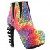 SHOW STORY Cool Multicoloured Feather Print High-top Bone Heels Platform Ankle Boots
