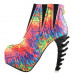 SHOW STORY Cool Multicoloured Feather Print High-top Bone Heels Platform Ankle Boots