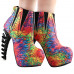 SHOW STORY Cool Multicoloured Feather Print High-top Bone Heels Platform Ankle Boots