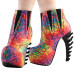 SHOW STORY Cool Multicoloured Feather Print High-top Bone Heels Platform Ankle Boots