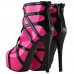 Show Story Punk Red Black Strappy Platform Stiletto Ankle Bootie Boots
