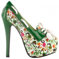 SHOW STORY Retro Floral Print Lace-Up Platform High Heel Stiletto Pumps