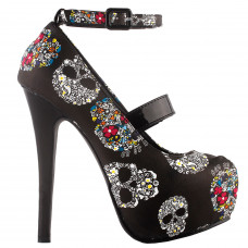 SHOW STORY Women Sexy Skull Print Ankle Strap Platform Stiletto Heel Dress Pumps