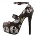 SHOW STORY Women Sexy Skull Print Ankle Strap Platform Stiletto Heel Dress Pumps