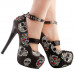 SHOW STORY Women Sexy Skull Print Ankle Strap Platform Stiletto Heel Dress Pumps