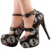 SHOW STORY Women Sexy Skull Print Ankle Strap Platform Stiletto Heel Dress Pumps