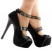 SHOW STORY Punk Snake Skin Print Bow Stud Buckle Bone Heels Platform Ankle Boots