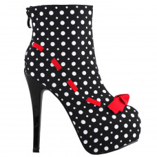 White Black Spot Polka Dots Bow Platform Stiletto High Heel Ankle Bootie Boots