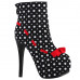White Black Spot Polka Dots Bow Platform Stiletto High Heel Ankle Bootie Boots