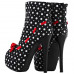 White Black Spot Polka Dots Bow Platform Stiletto High Heel Ankle Bootie Boots