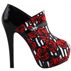 SHOW STORY Black Red Rose Print Stripe Hidden Platform Stiletto Ankle Boot Bootie