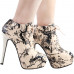 SHOW STORY Retro Black Beige Chinese Ink and Wash Lace-Up Platform Stiletto Ankle Boot Bootie