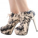 SHOW STORY Retro Black Beige Chinese Ink and Wash Lace-Up Platform Stiletto Ankle Boot Bootie