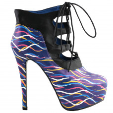 SHOW STORY Retro Multicoloured Curve Print Lace-Up Platform Stiletto High Heels Ankle Boot Bootie