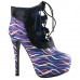 SHOW STORY Retro Multicoloured Curve Print Lace-Up Platform Stiletto High Heels Ankle Boot Bootie